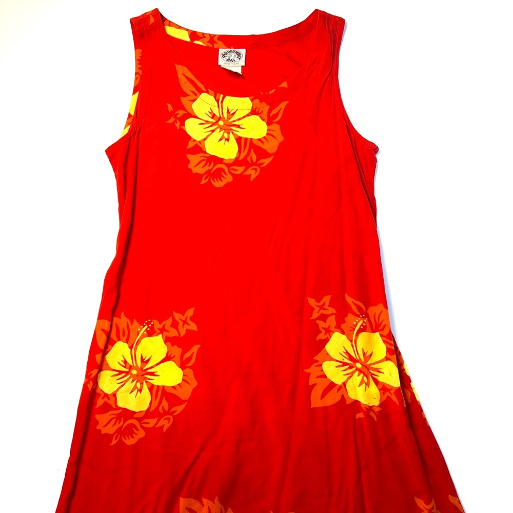 Vintage Red, Yellow, and Orange Hawaiian Dress